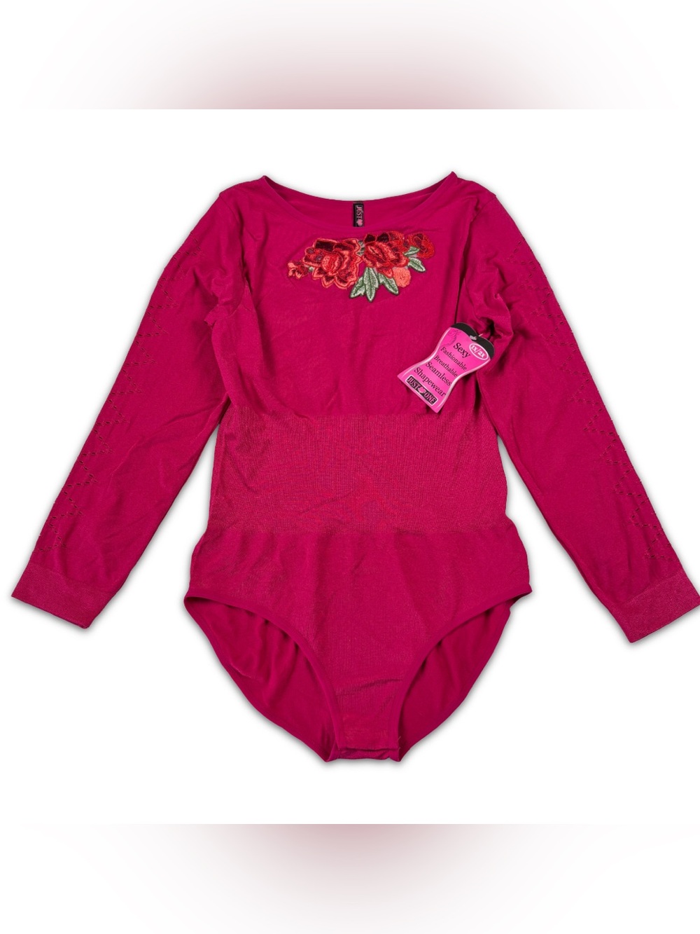 Just One Shapewear Bodysuit Top Womens Plus 1X/2X Pink Embroidered Floral NWT